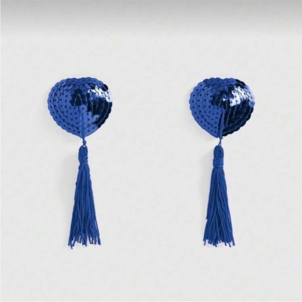 Blue Sequin Heart Pasties with Tassels